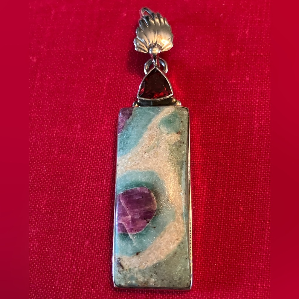 Artisan Created Sterling Silver Pendant with Rhodolite Garnet & Ruby in Kyanite